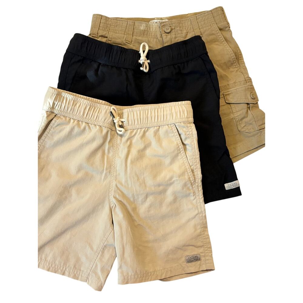Lot of 3 Ocean to Coast Boys Shorts Size Small 8 Tan & Black Pull-On & Cargo
